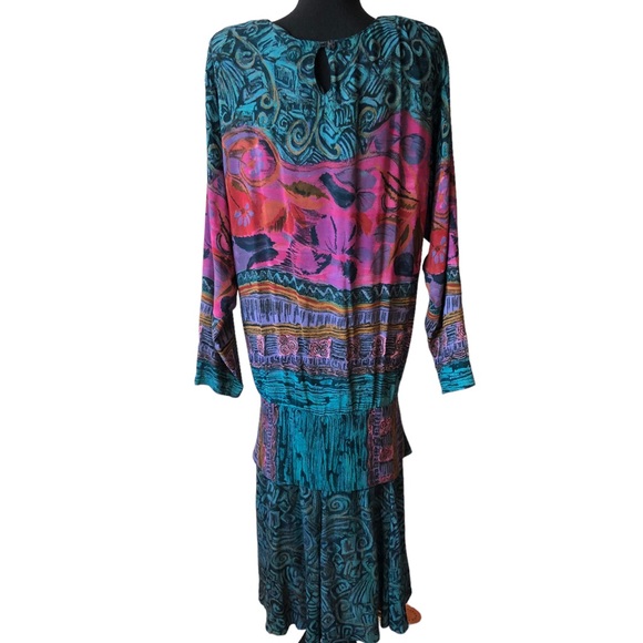 VTG Carole Little Vibrant Print Blouson Drop Waist Dress - Picture 4 of 15